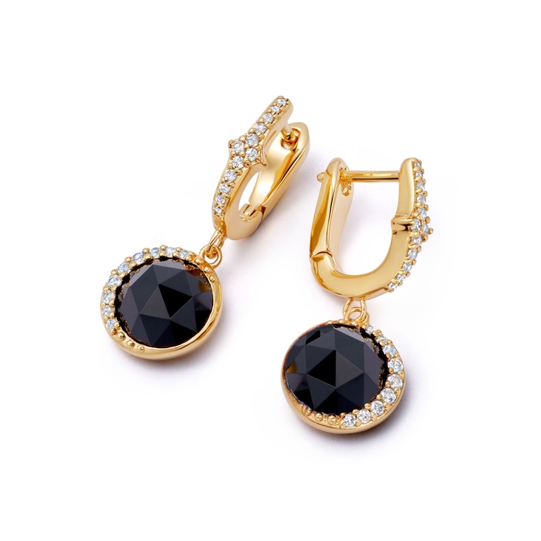 Gold Luna Black Onyx Drop Earrings