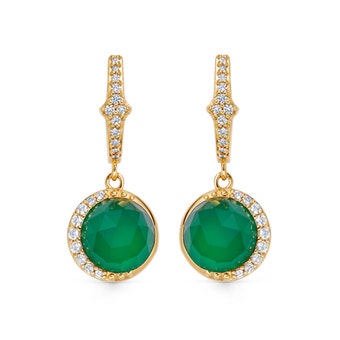Gold Luna Green Chalcedony Drop Earrings