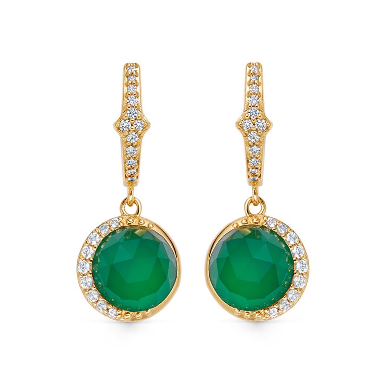 Gold Luna Green Chalcedony Drop Earrings