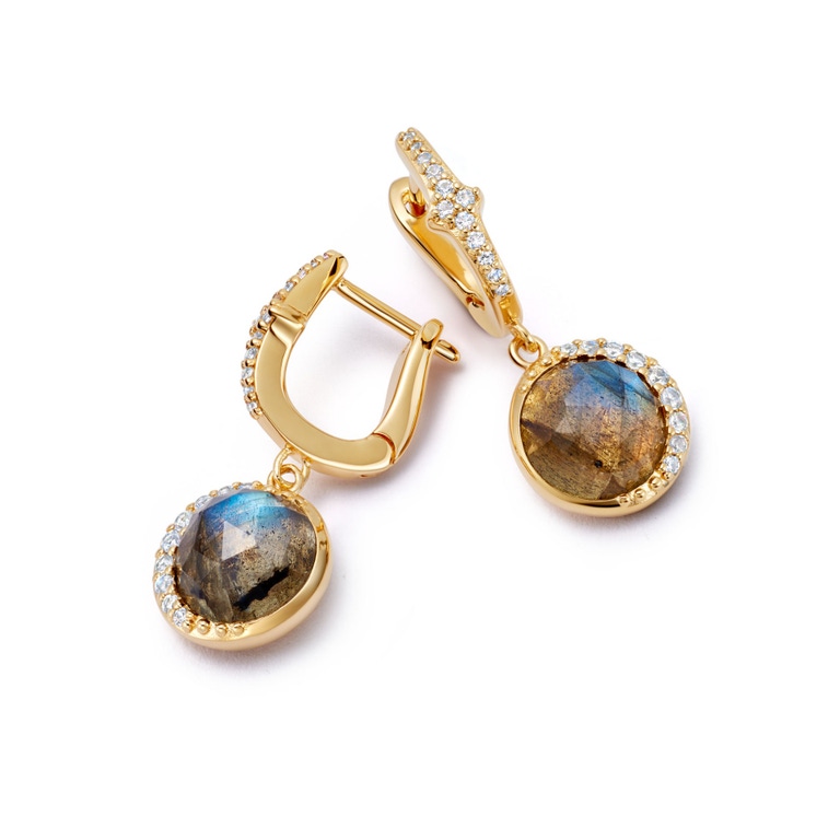 Gold Luna Labradorite Drop Earrings