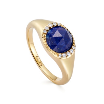 Gold Luna Lapis Signet Ring