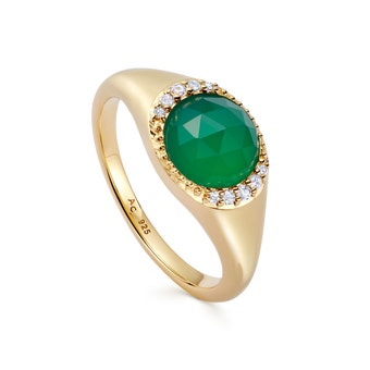 Gold Luna Green Chalcedony Signet Ring