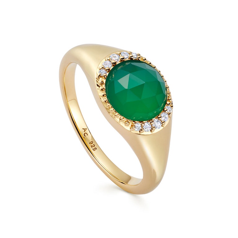Gold Luna Green Chalcedony Signet Ring