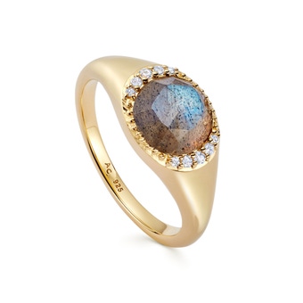 Gold Luna Labradorite Signet Ring