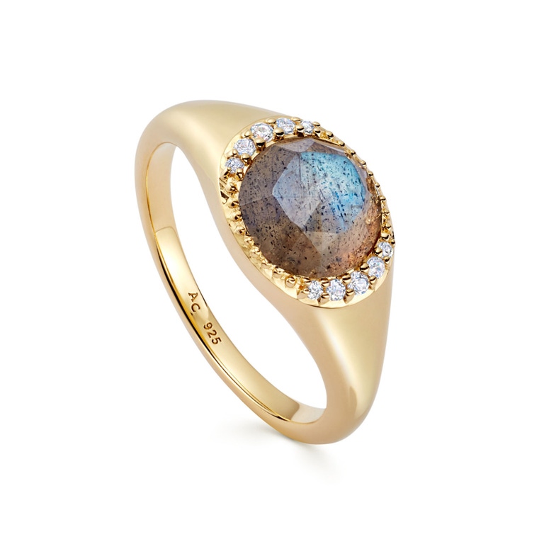Gold Luna Labradorite Signet Ring