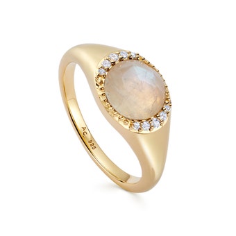 Gold Luna Moonstone Signet Ring