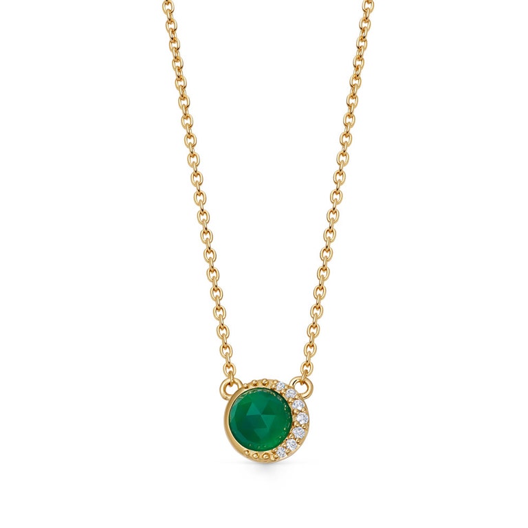 Gold Luna Green Chalcedony Pendant Necklace