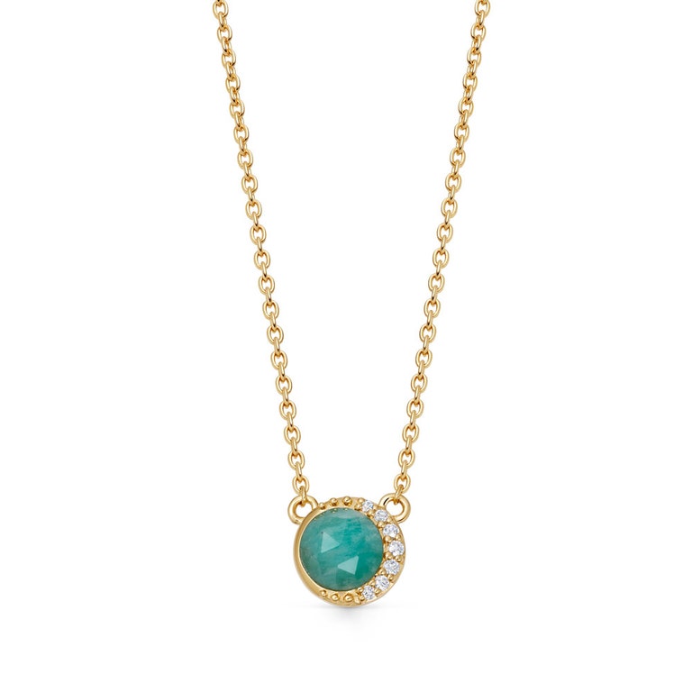 Gold Luna Amazonite Pendant Necklace