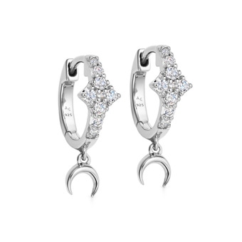 Silver Luna Crescent Drop Huggie Earrings 