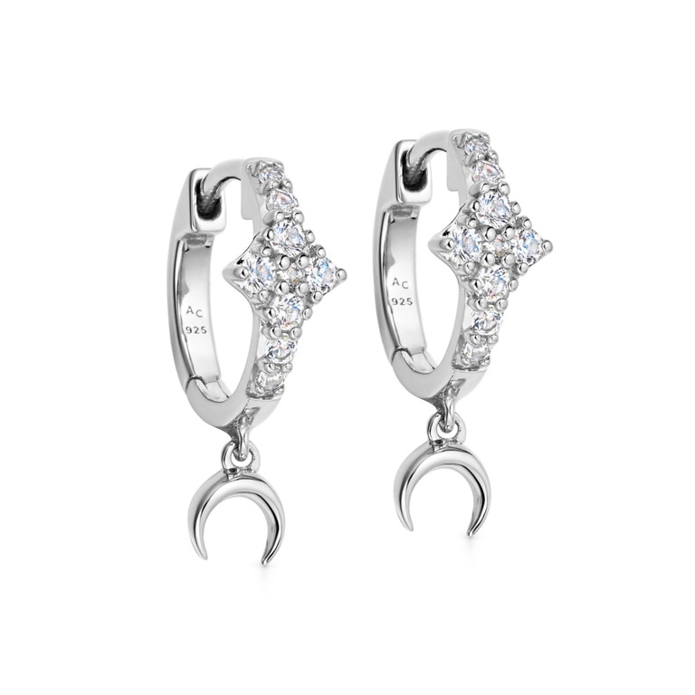 Silver Luna Crescent Drop Huggie Earrings 