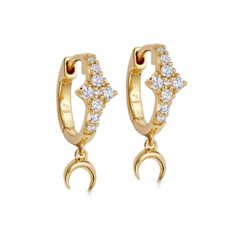 Gold Luna Crescent Drop Huggie Earrings 