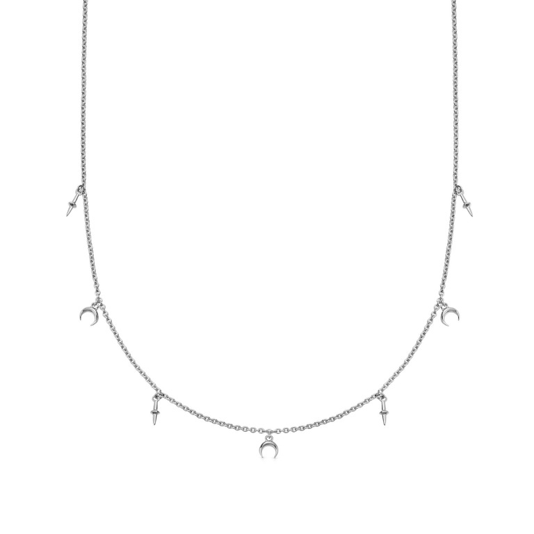 Silver Luna Crescent Station Necklace 
