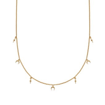 Gold Luna Crescent Station Necklace 