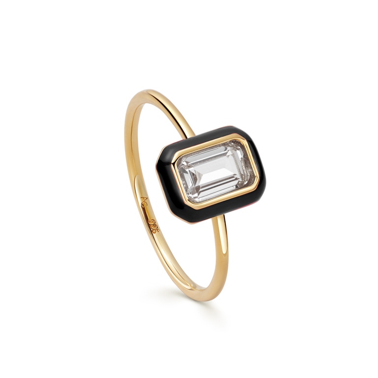 Gold Flare White Topaz Emerald Cut Ring