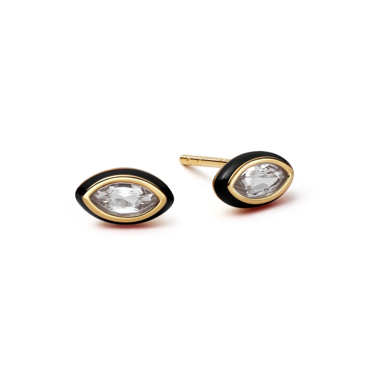 Gold Flare White Topaz Marquise Cut Stud Earring
