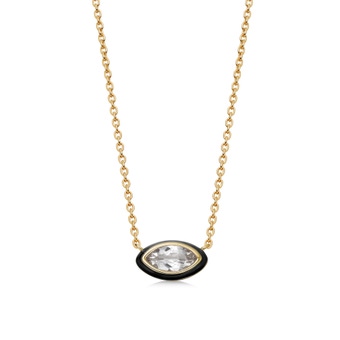 Gold Flare White Topaz Marquise Cut Necklace