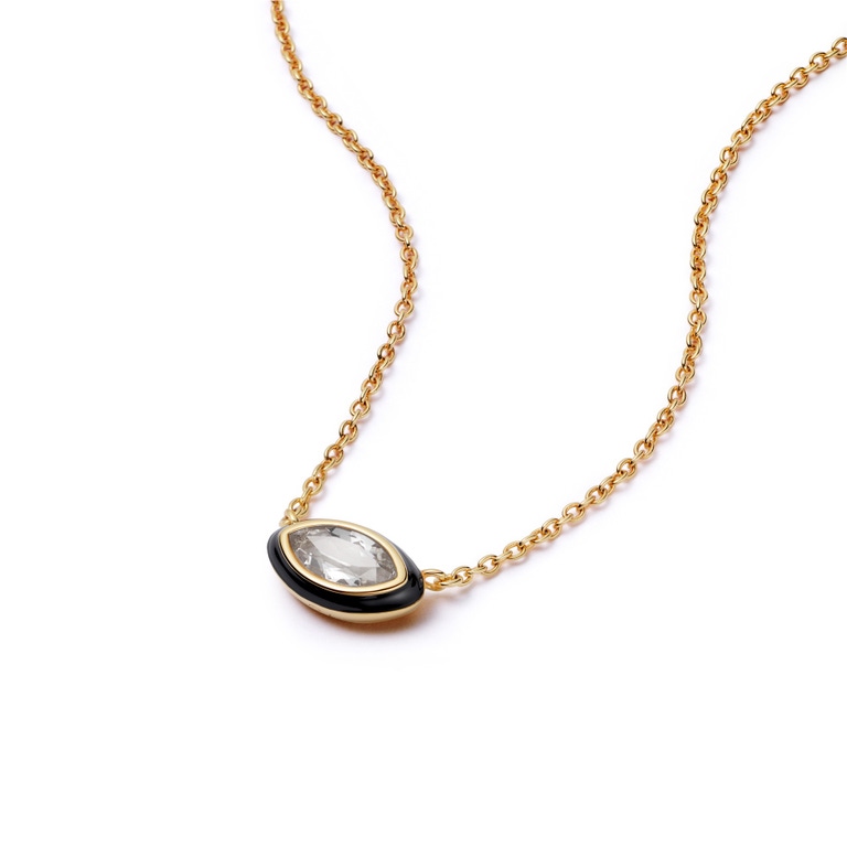 Gold Flare White Topaz Marquise Cut Necklace