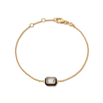Gold Flare White Topaz Emerald Cut Bracelet