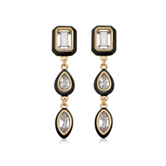 Gold Flare White Topaz Drop Earrings