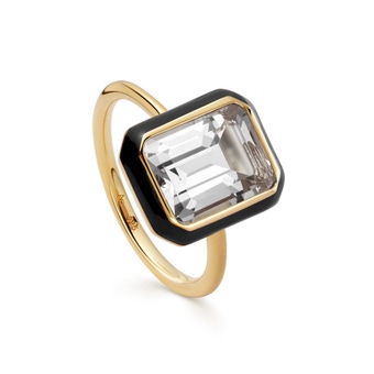 Gold Flare White Topaz Emerald Cut Cocktail Ring