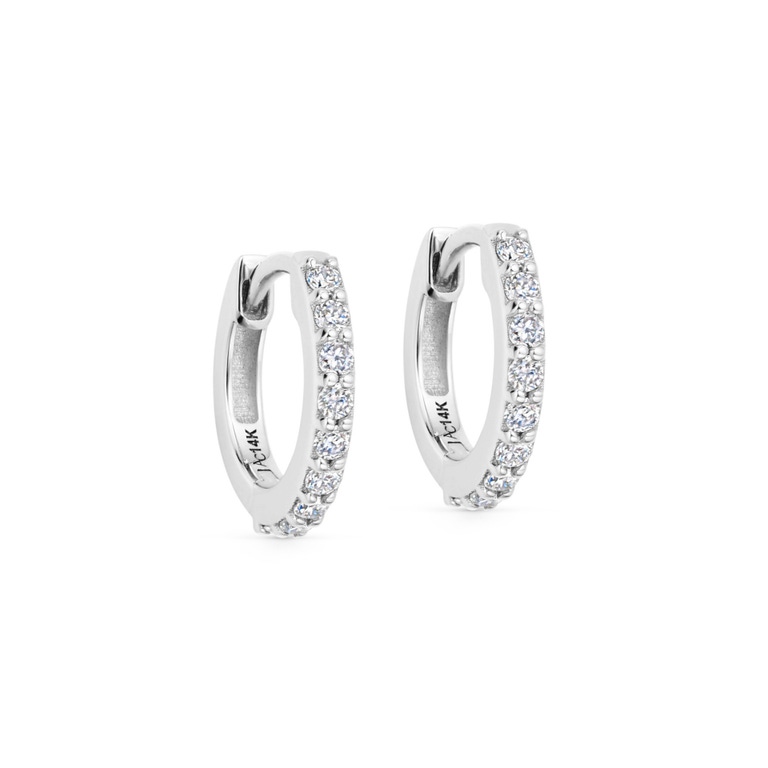 Solid White Gold Halo Lab Grown Diamond Huggie Earrings