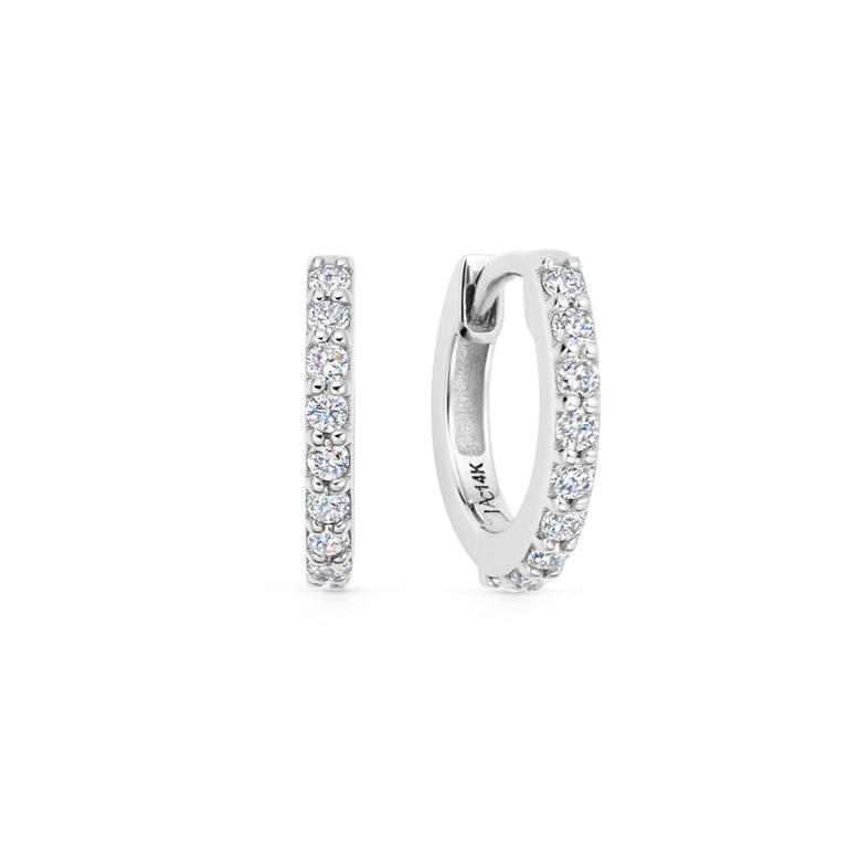 Solid White Gold Halo Lab Grown Diamond Huggie Earrings