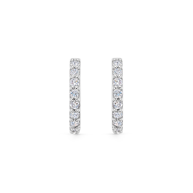 Solid White Gold Halo Lab Grown Diamond Huggie Earrings