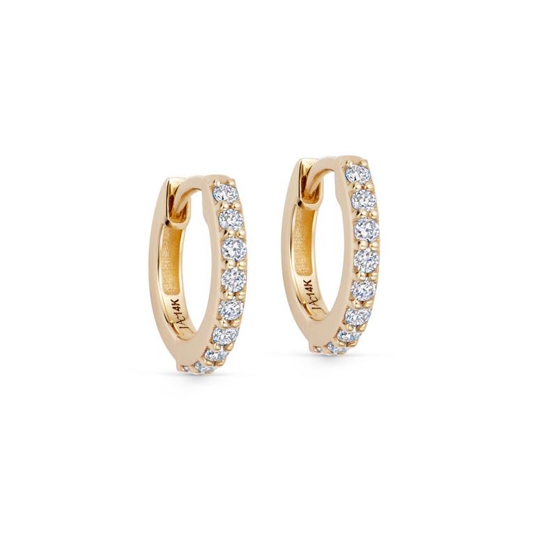 Solid Gold Halo Lab Grown Diamond Huggie Hoops Earrings