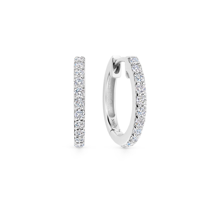 Solid White Gold Lab Grown Medium Halo Hoop Earrings