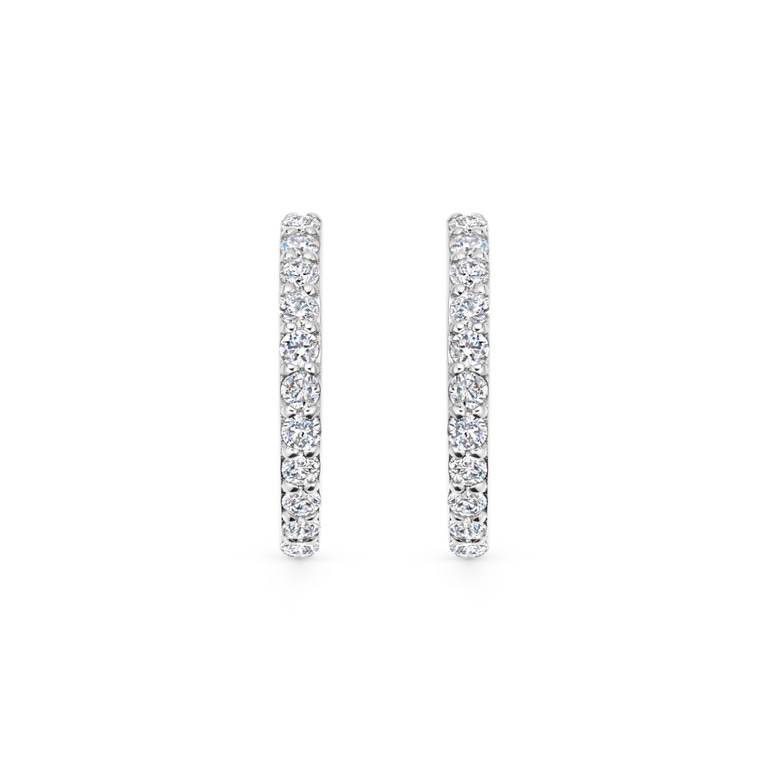 Solid White Gold Lab Grown Medium Halo Hoop Earrings