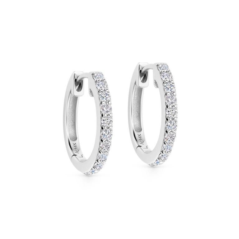 Solid White Gold Lab Grown Medium Halo Hoop Earrings