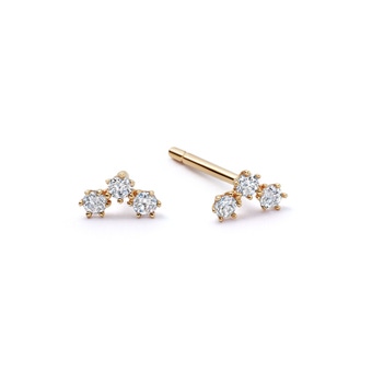 Solid Gold Triple Diamond Stud Earrings