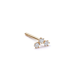Single Solid Gold Triple Lab Grown Diamond Stud Earring