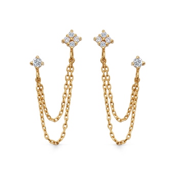 GOLD CELESTIAL DOUBLE STUD DROP EARRINGS