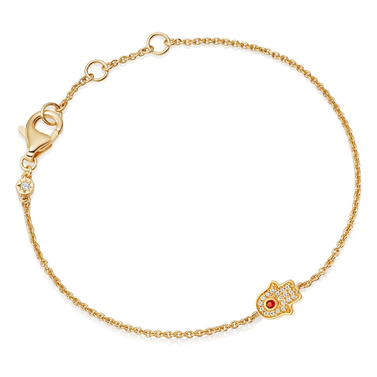 Gold Biography Hamsa Hand Chain Bracelet