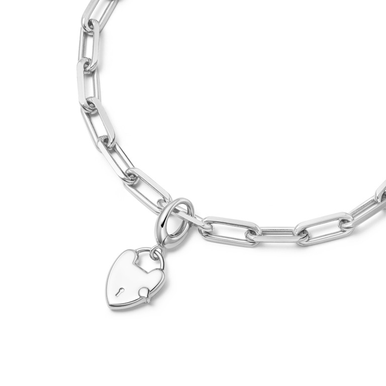 Silver Biography Heart Padlock Charm