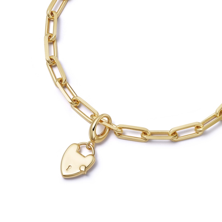 Gold Biography Heart Padlock Charm