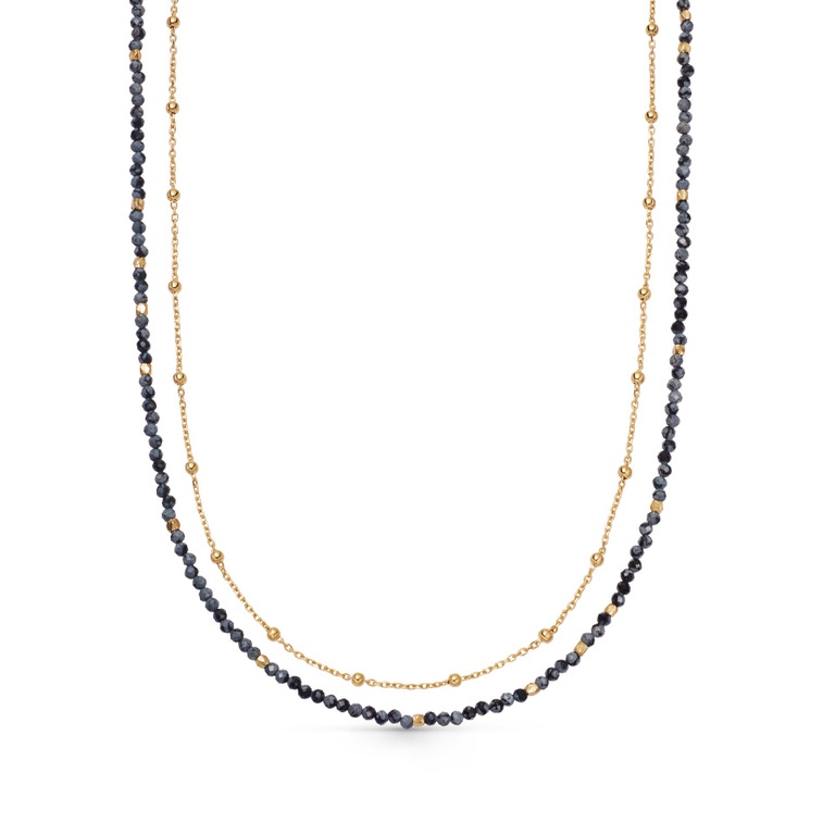 Gold Biography Snowflake Obsidian Necklace