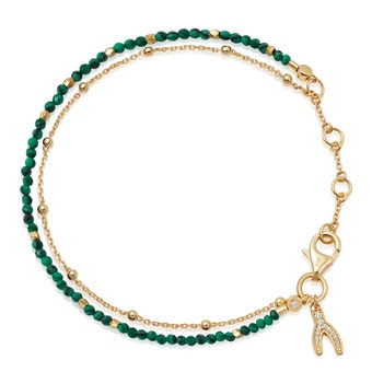 Gold Fine Biography Malachite Wishbone Bracelet