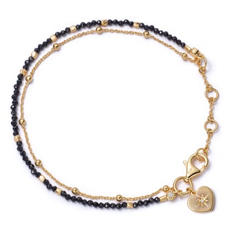 Gold Fine Biography Black Spinel Heart Bracelet