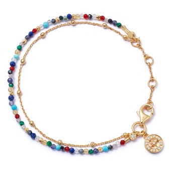 Gold fine biography multi gemstone compass bracelet