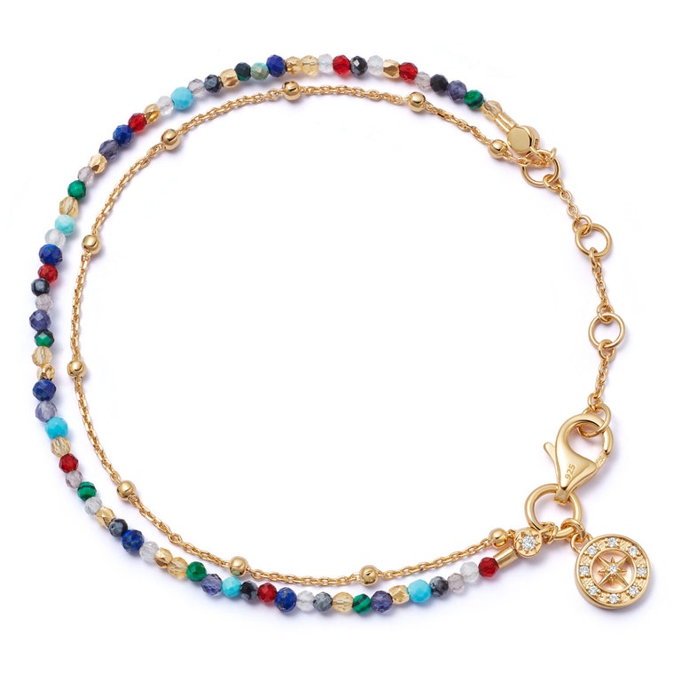 Gold fine biography multi gemstone compass bracelet