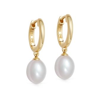 Gold Celestial Pearl Drop Huggie Earrings