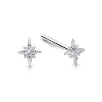 Solid White Gold Mini North Star Stud Earrings
