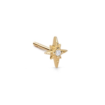 Single Solid Gold North Star Lab Grown Diamond Stud Earring