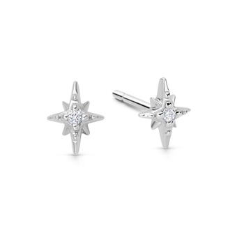 Solid White Gold North Star Stud Earrings