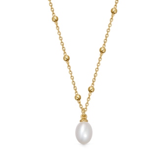 Gold Biography White Pearl Pendant Necklace