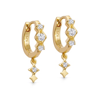 Gold Luna Star Drop Huggie Hoop Earrings | Astley Clarke