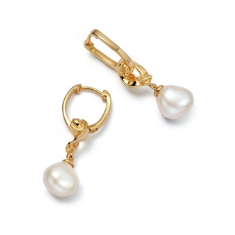 Gold Floe Pearl Drop Huggie Earrings | Astley Clarke