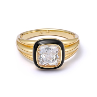 Gold Flare White Topaz Cushion Cut Signet Ring | Astley Clarke